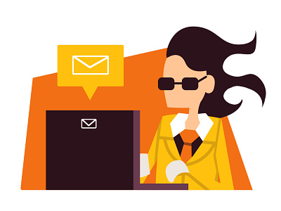 Cool Office Guy 3 cool design email flat hipster illustration illustrator inbox laptop mail office orange photoshop sunglasses vector yellow