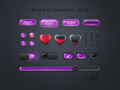 Revive UI elements look and feel, 2015-2018 candy candyland cta design hearts hp kikiwdesign purple reflections resuscitate revive sliders ui uielements uiset