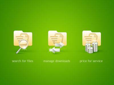 Icons for file hosting service folders icons money search