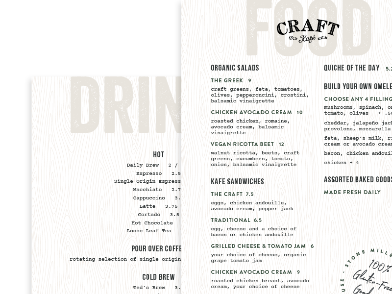 Craft Kafe Menu by Caitlyn Fick for Bridge + Bloom on Dribbble