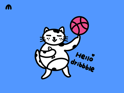 Hello Dribbble! line illustration cat cute