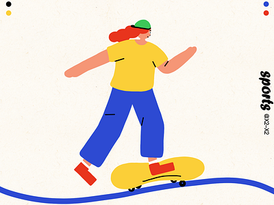Skateboarding girl flat illustration