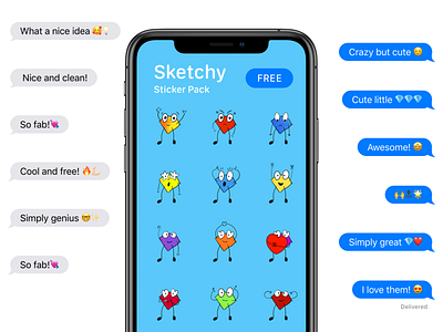Sketchy - Sticker Pack (iMessage available now) app appstore blue branding clean design graphic design icon identity illustration illustrator ios ipad iphone red sketch sticker sticker mule ui ux