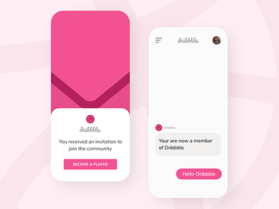 Hello Dribbble - Happy to join :) app burger menu chat debuts first shot firstshot flat hello dribble hellodribbble invitation invite message mobile mobile app pink profile pic ui ux uxui