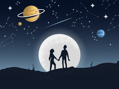 Space for two lovers comet constellations illustration night planets saturn space stars universe vector