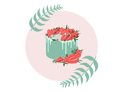 Strawberry Cake cake eucalyptus illustration strawberry vector