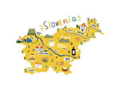 illustrated map of Slovenia adobe illustrator cartoon map colorful colors design illustrated map illustration illustration art map slovenia travel vector
