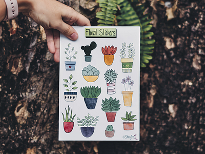 Floral stickers art cactus calligraphy design flower flowers grass ipad kuala lumpur lettering malaysia postcard procreate sticker stickers tree watch watercolor watercolour wood