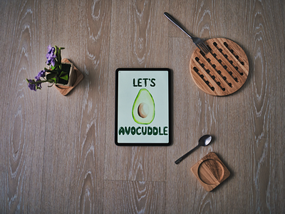 Let’s Avocuddle avocado calligraphy cuddle eat flatlay flower food fork hug hugs ipad kitchen postcard procreate spoon sticker vegetable watercolor watercolour wood