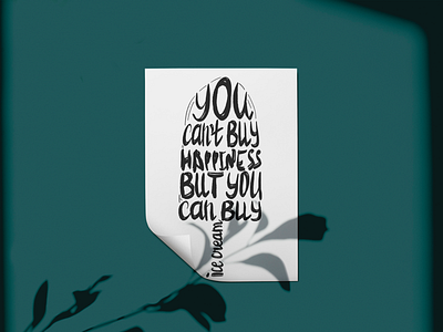 You can't buy happiness, but you can buy ice cream. beautiful black brushpen calligraphy creative food green happiness ice cream ipad lettering logo paper plant postcard procreate shadow sticker watercolor watercolour