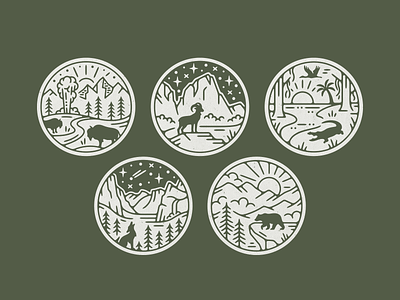 US National Park Series badge illustration linework monoline national park outdoors print vintage