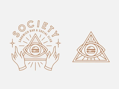 Society Sandwich Bar branding burger illuminati linework logo monoline sandwich secret society