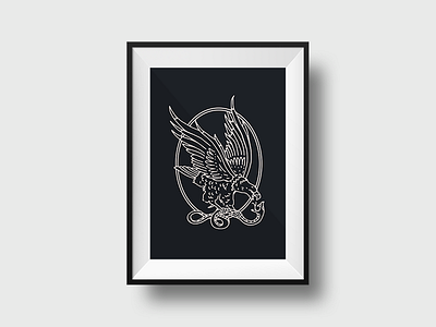 Eagle vs Snake artprint eagle illustration print snake tattoo vintage