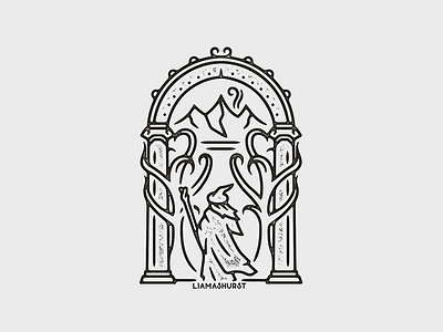 Doors of Durin gandalf illustration linework lord of the rings monoline print