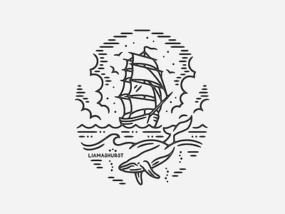 Venture illustration linework monoline print ship tattoo whale