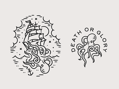 Kraken illustration kraken linework monoline nautical print tattoo