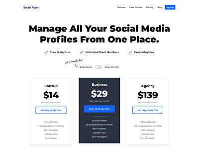 Social SaaS - Pricing Page branding design online tool pricing page saas ui web web app website