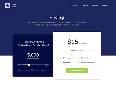 Email Marketing Tool Pricing Page