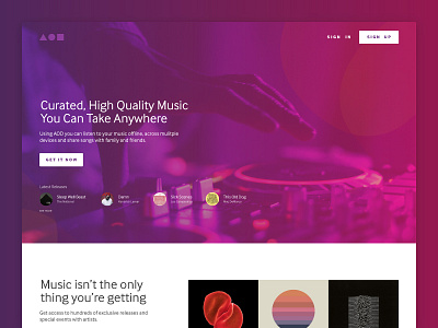 Daily UI #003 - Landing Page album artist cover cta landing music page pink playlist purple subscription