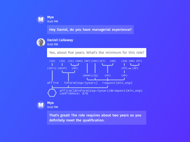 Mya - Parse Tree animation chatbot css hiremya machine learning mya parse pixi.js tree