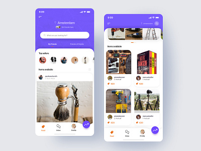 Marketplace exploration app borrow location map marketplace mobile ui product purple sell trade ui