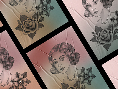Traditional Lady-head Poster design drawing illustration illustrationdesign ladyhead pink tattoo ui visualart visualdesign