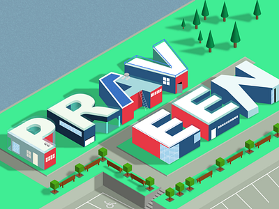 Text street 3d font garden house illustrator isometric pallette parking pool text trees