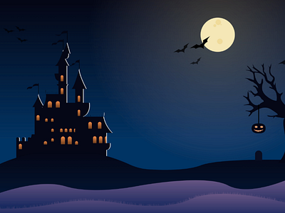 Halloween adobe bat castle gradient halloween illustration moon night