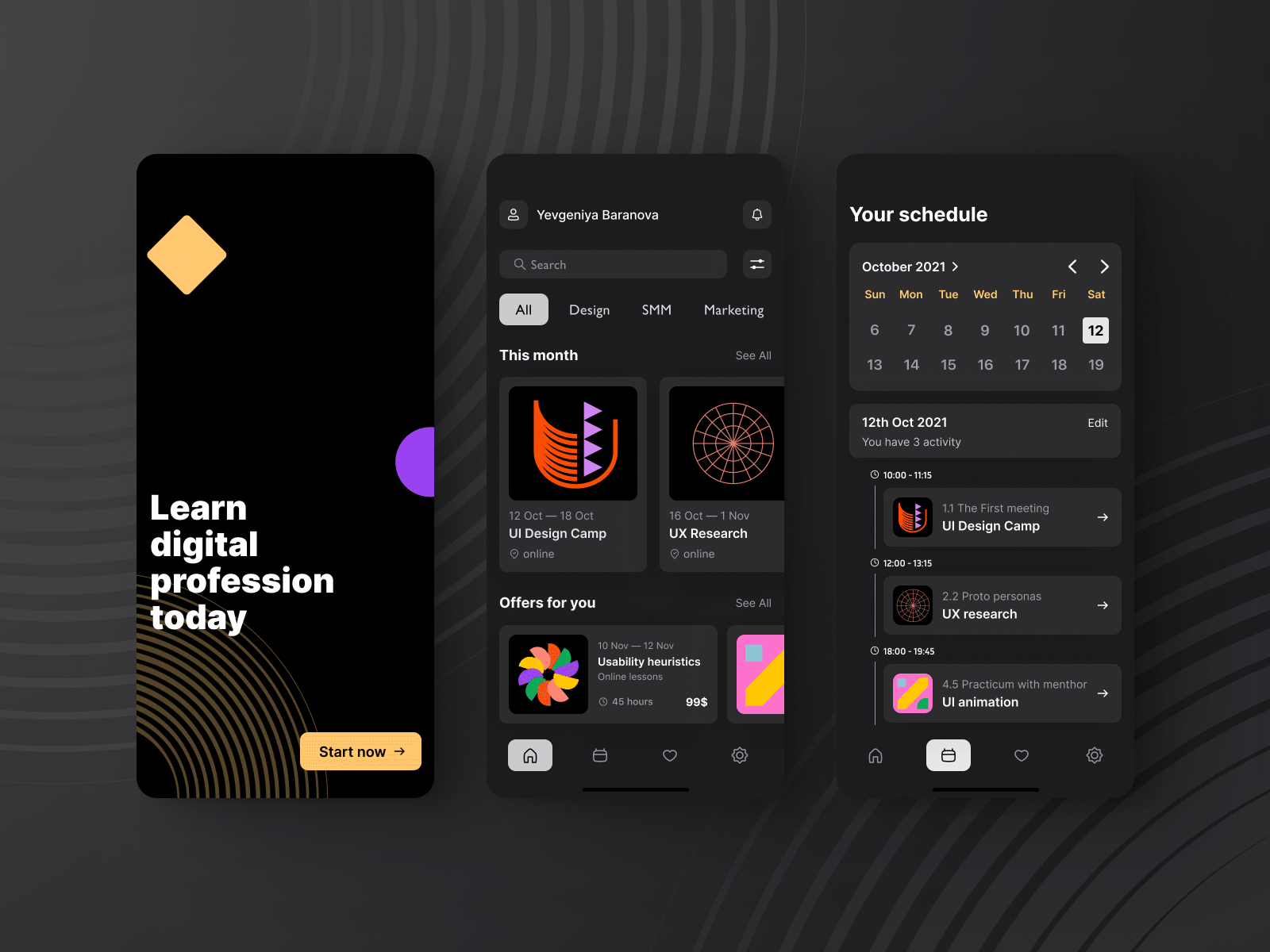 E-learning Mobile App iOS (Light & Dark themes)