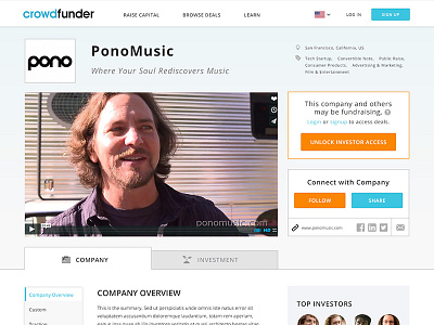 Crowdfunder Public Profile company profile crowdfunding invest ui
