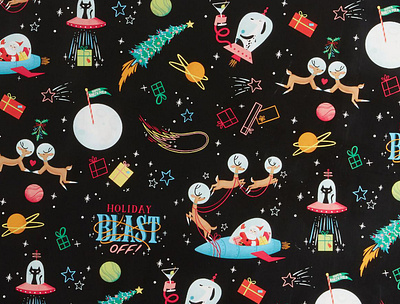 Cost Plus World Market christmas digital illustration gift gift box gift wrap holiday midcentury outerspace presents santa santa claus space wrapping paper