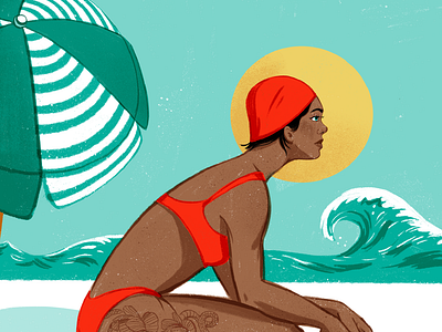 Lifeguard Off Duty beach digital illustration female athlete illustration lifeguard ocean pool summer swimmer woman