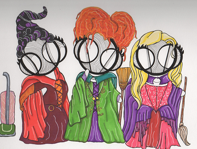 Sisters Dodle art artwork characters design dodle fanart halloween hand drawn hocus pocus ink marker parody