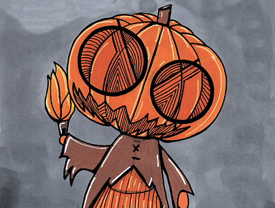 Pumpkin Head Dodle 2d art artwork character fall fire halloween hand drawn illustration ink marker pumpkin