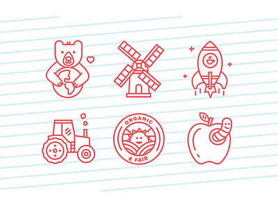 Bearhug apple bear bearhug icons line organic rocket tractor windmill worm