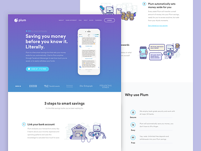 Plum finances landing page marketing money plum robot savings