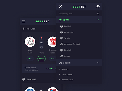 BestBet — sports & esports betting app android app bets branding design identity ios ui user interface ux