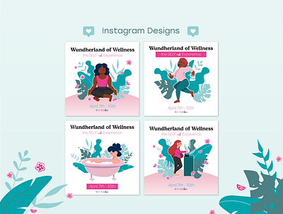 Instagram Posts design icons illustraion leaves minimal social media women