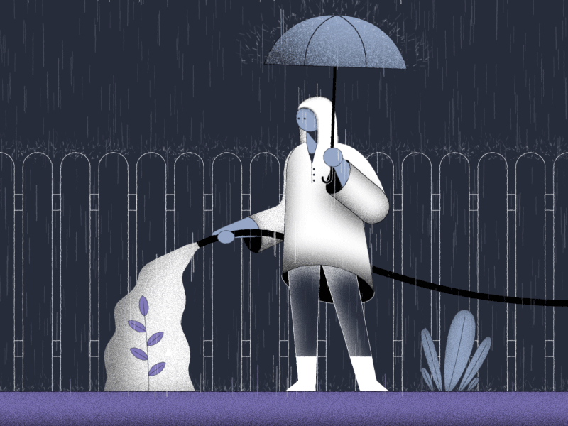 Useless activity aftereffects animation garden illustration motion graphics rain umbrella useless vector water watering