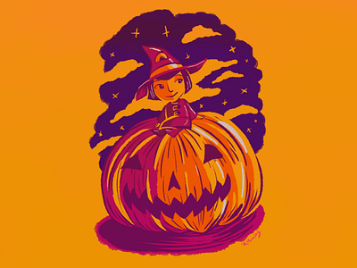 Halloween cartoon digital art drawing halloween illustration procreate pumpkin witch