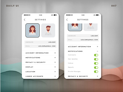 DailyUI 007 • Settings • UI design