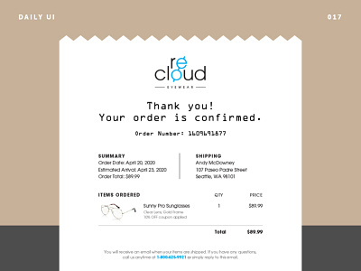 DailyUI 017 • Email Receipt • UI design