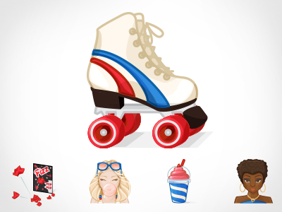 Crazy Skates 70s character design girl icee icons illustration pop rocks roller skates vector