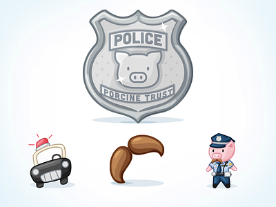 Swine and Punishment badge character design illustration mustache officer pig police shield squad car vector