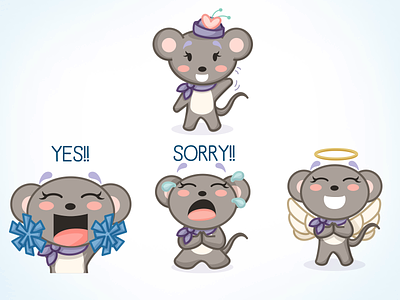 Olive Gets Emotional angel character design cheerleader emoji emoticon enthusiastic illustration mouse sorry stickers vector