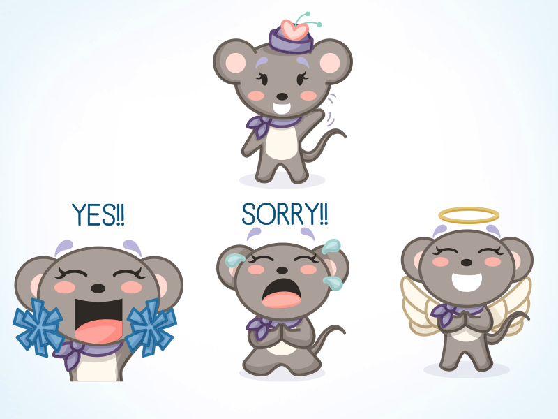 Olive Gets Emotional vector illustration mouse stickers emoji emoticon sorry enthusiastic cheerleader angel character design