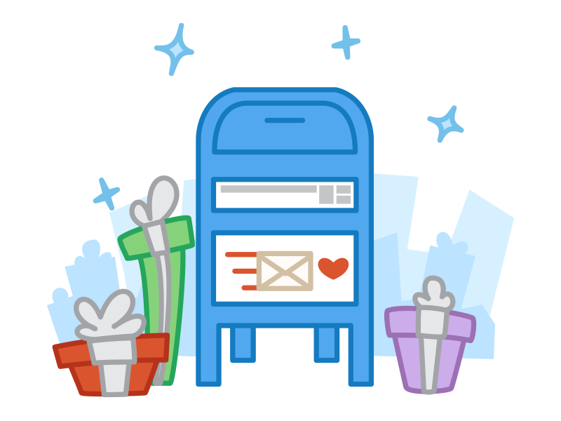 Holiday Mailbox - Product Hunt Secret Santa mail holiday christmas envelope gift mailbox vector illustration