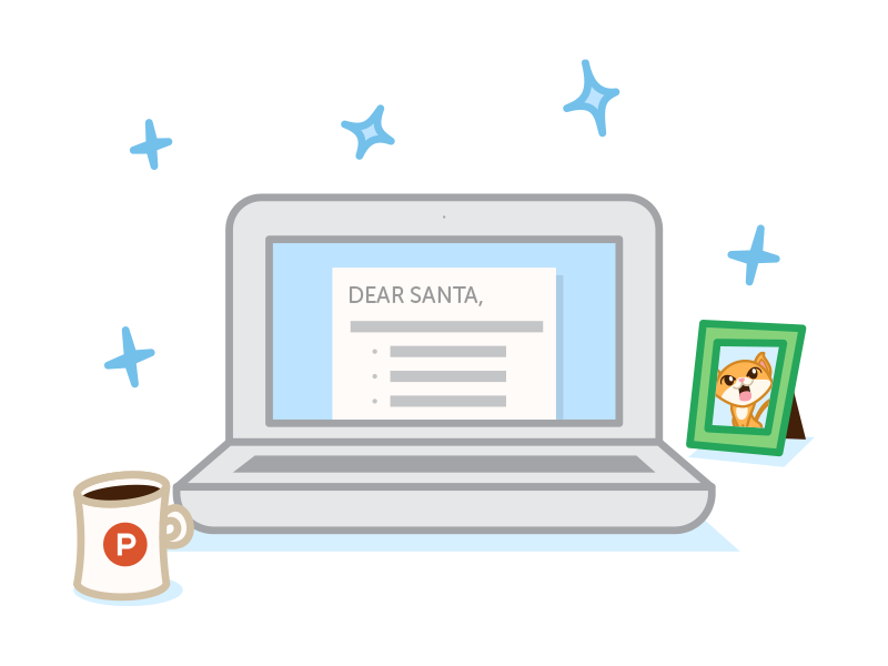 Tech Letter to Santa - Product Hunt Secret Santa picture frame coffee document computer laptop vector illustration