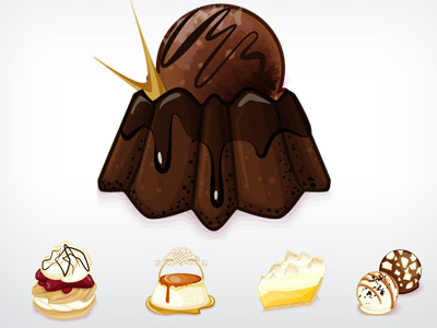 Just Desserts chocolate creme caramel death by chocolate desserts food icons illustration lemon meringue packrat pie truffles vector