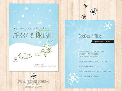 Holiday Card bear character design christmas lights illustration polar snowflake vector